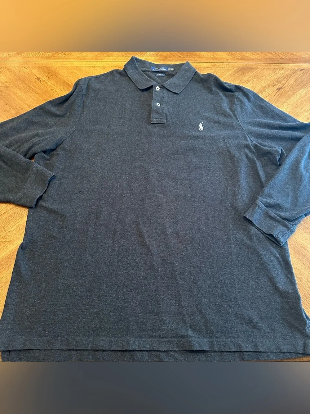 Polo Ralph Lauren Long Sleeve Gray Henley Polo White Pony Size XXL Preppy Casual